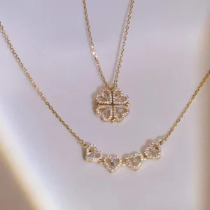 Magnetic 4 Leaf Clover Heart Shape Necklace